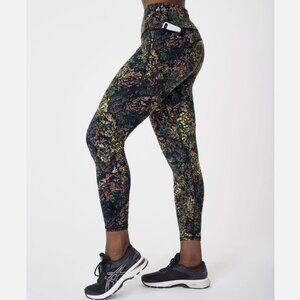 Sweaty Betty Black Heather Floral Print 7/8 Length Power Workout Leggings